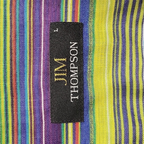 Jim Thompson 100% linen short sleeve striped men's sz large shirt - Picture 3 of 6